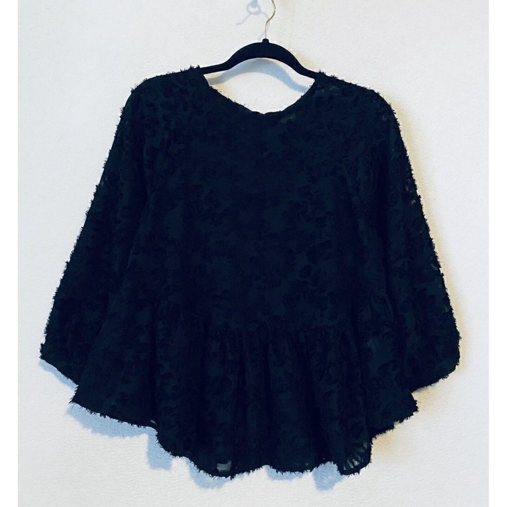 Altard State Top Womens Medium Black Floral Burnout Textured Peplum Hem Boho